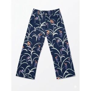 Anthropologie Maeve Pants Womens Blue Sz 26(P) The Colette Linen Floral Wide Leg